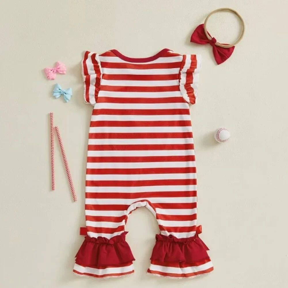 Baseball Baby Girls Sleeveless Ruffle Romper Jumpsuit